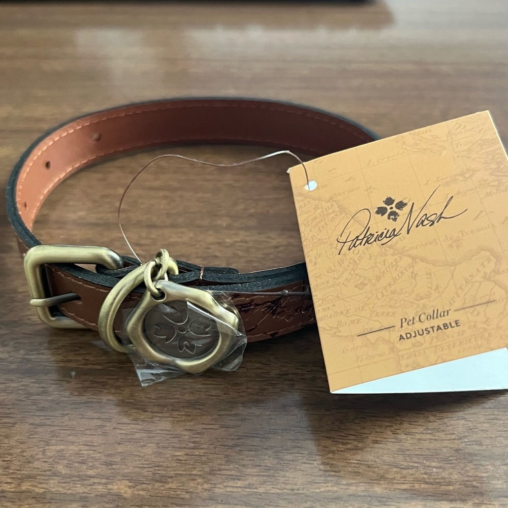 Patricia Nash Signature Map Leather Pet Dog Collar Size Small NWT